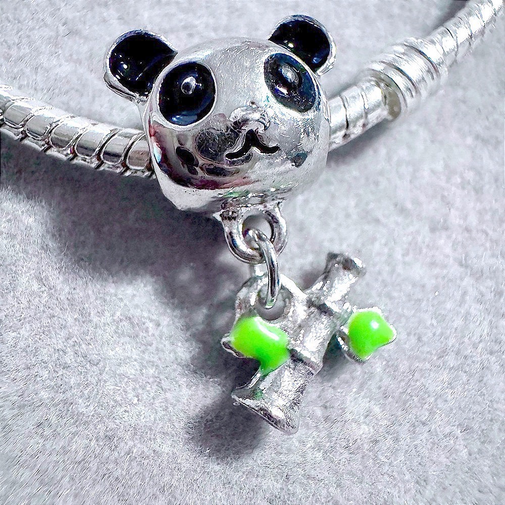 Silver Panda Bamboo‎ Charm Bead Pandora Style Bracelet Necklace Jewelry